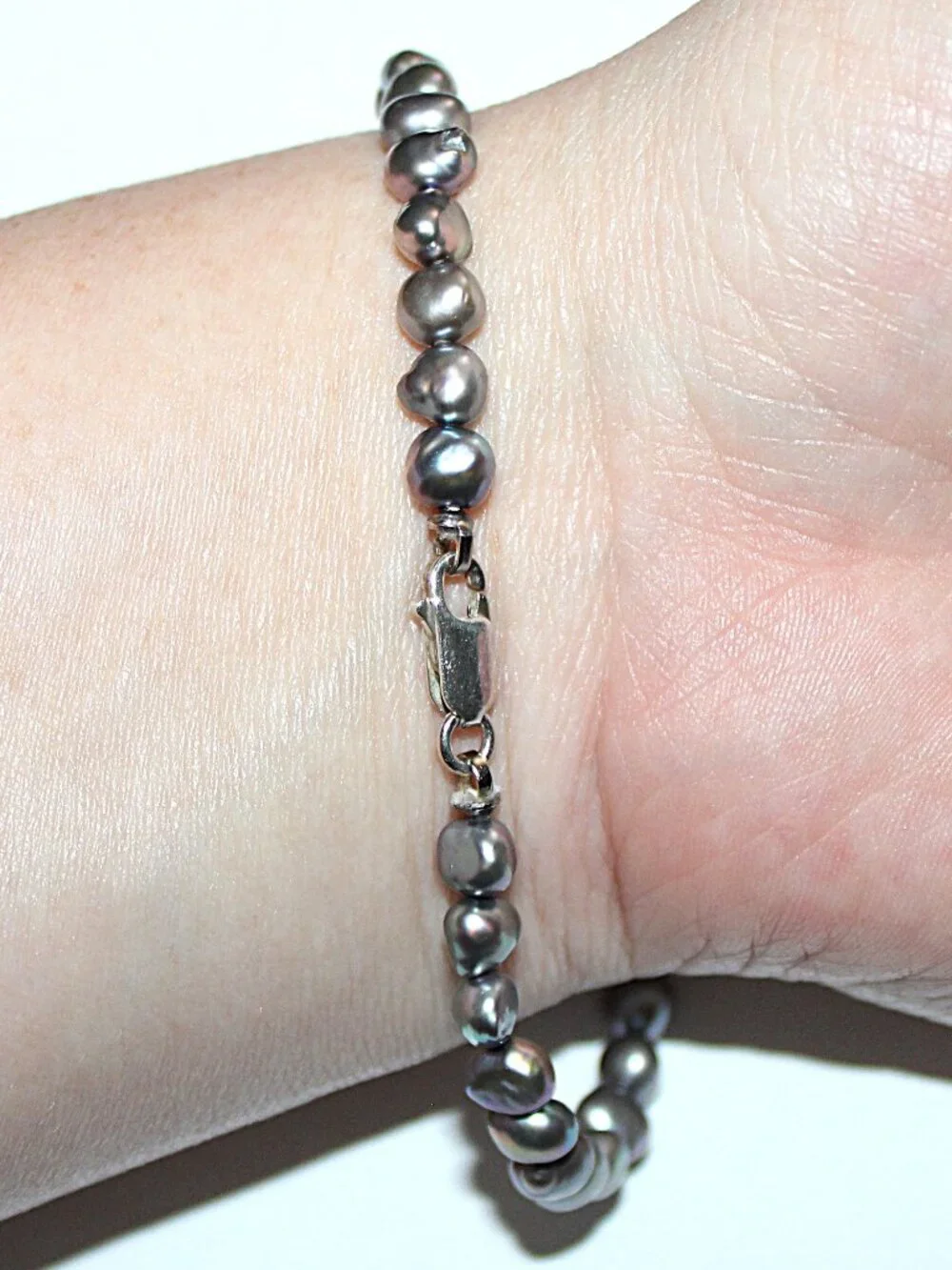 Sterling Silver Cultured Grey Pearl Bracelet